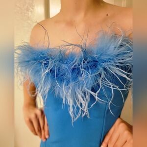 Blue Feather Trim Strapless Dress Rnwy Size Xs Mini Dress Retails 115 Coctail Xs